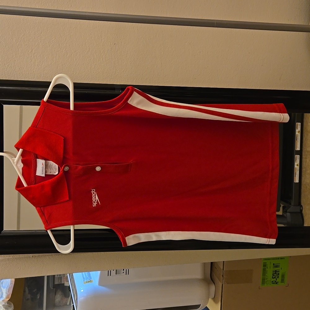 NWT Speedo Tennis Red White Stripes sleeveless Collared polo shirt tank top - Picture 3 of 8